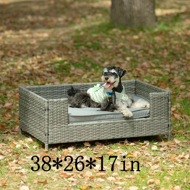 Smart FENDEE Rattan Dog Bed Pet Enclosures with Cushion for Patio, Waterproof