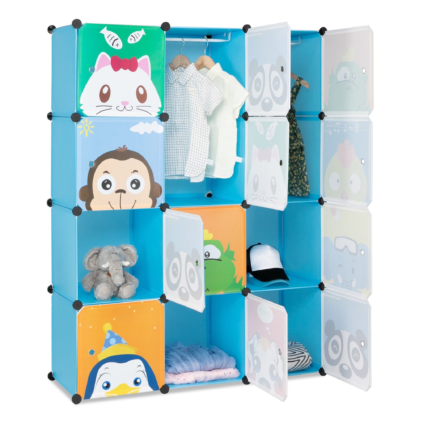Smuxee Cartoon Animals Kids DIY Storage Closet,Kid Toys and Bookshelf Storage 12 Cube Organizer