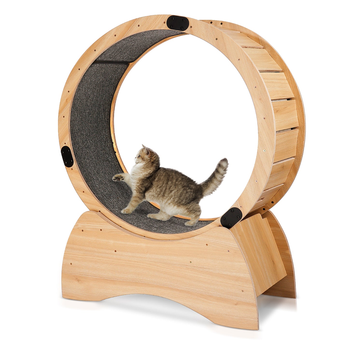 Algherohein Fun Cat Exercise Wheel, Cat Treadmill with Carpeted,Interactive Cat Toys Gifts,Brown