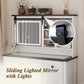 Smart FENDEE Farmhouse Makeup Vanity with Power Outlet,Glass Top,Sliding Mirror, Bedroom,White,Adult
