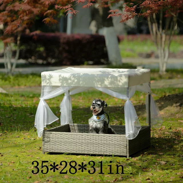 Smart FENDEE Rattan Dog Bed Pet Enclosures with Cushion for Patio, Waterproof