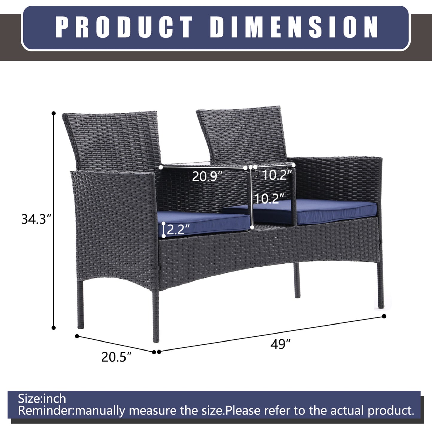 Algherohein Wood Outdoor Couch Seating 2-seat Set,20.5in W Patio Sofa with Coffee Table