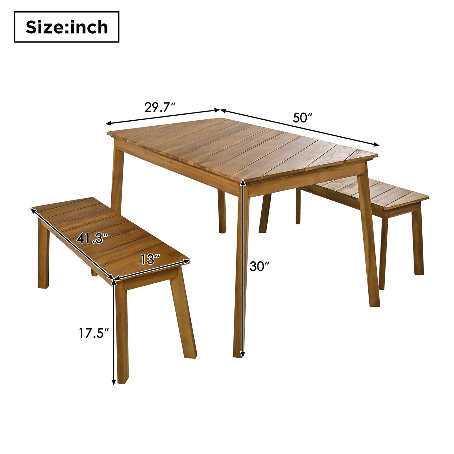 Algherohein Wood 3 Pieces Patio Table and Chairs,Outdoor Picnic Dining Set with 2 Benches