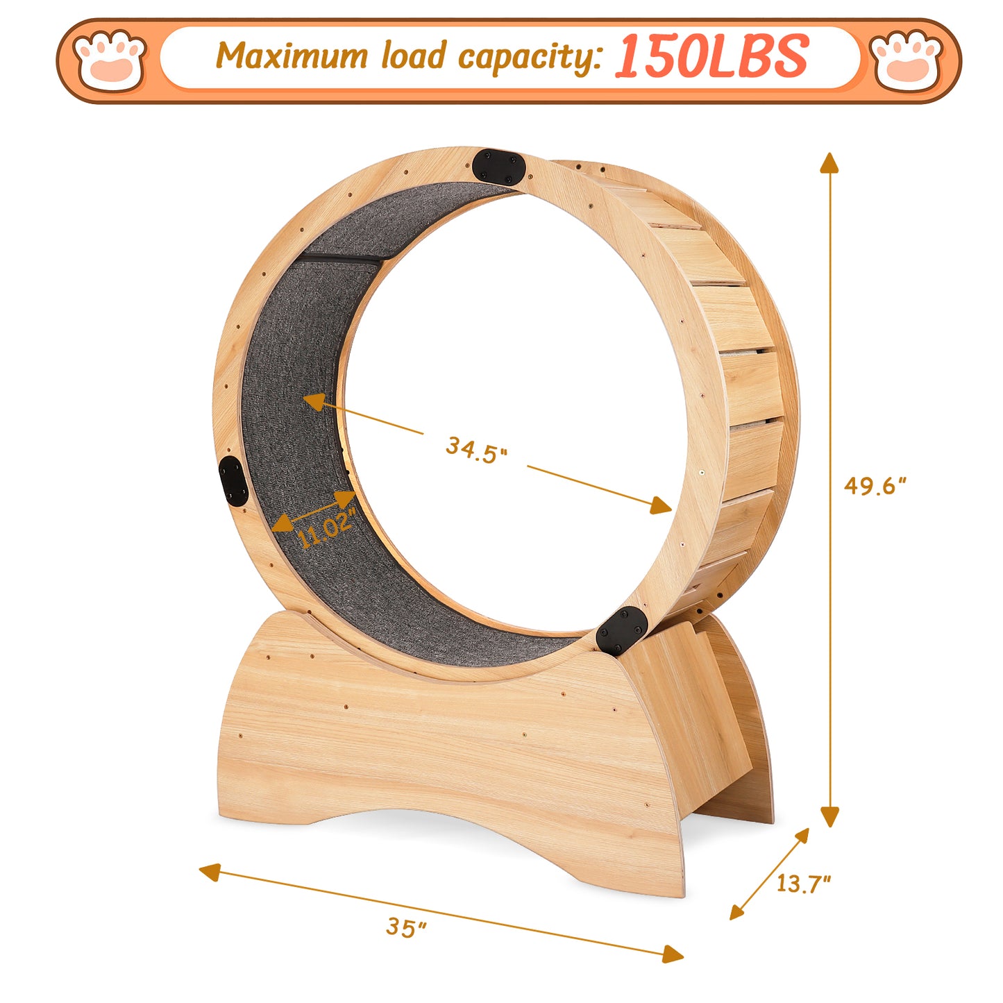 Algherohein Fun Cat Exercise Wheel, Cat Treadmill with Carpeted,Interactive Cat Toys Gifts,Brown