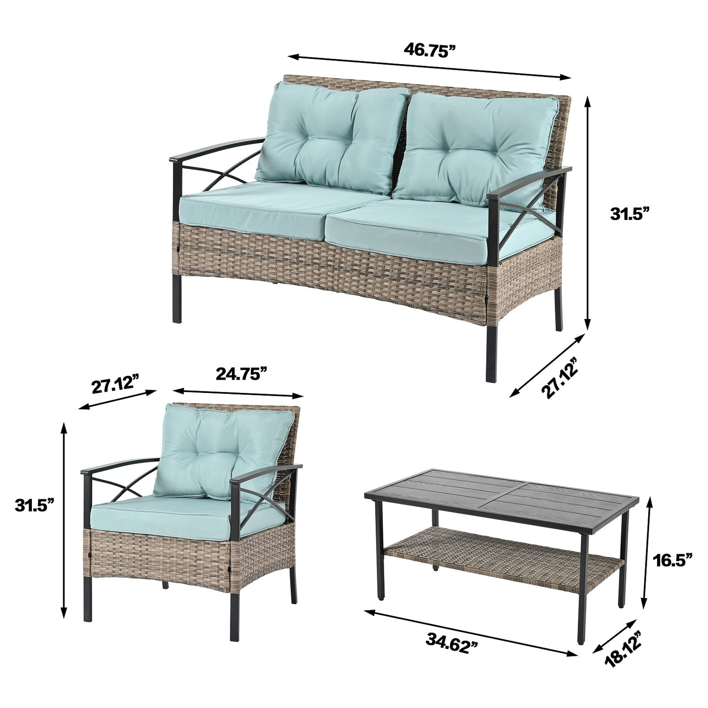Algherohein 4 Piece Patio Furniture Sets with Patio Table and Chairs,Outdoor Cushions