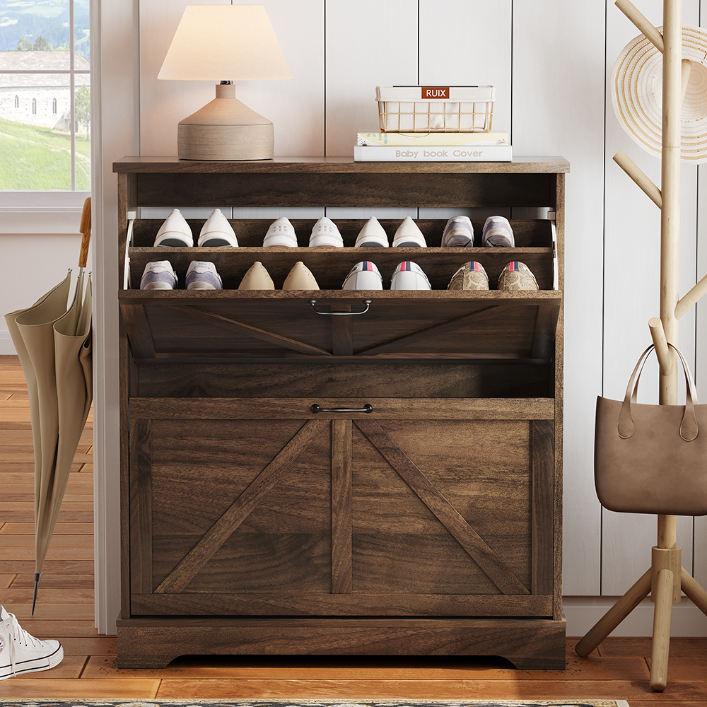 Semiocthome Shoe Cabinet with 2 Flip Drawers