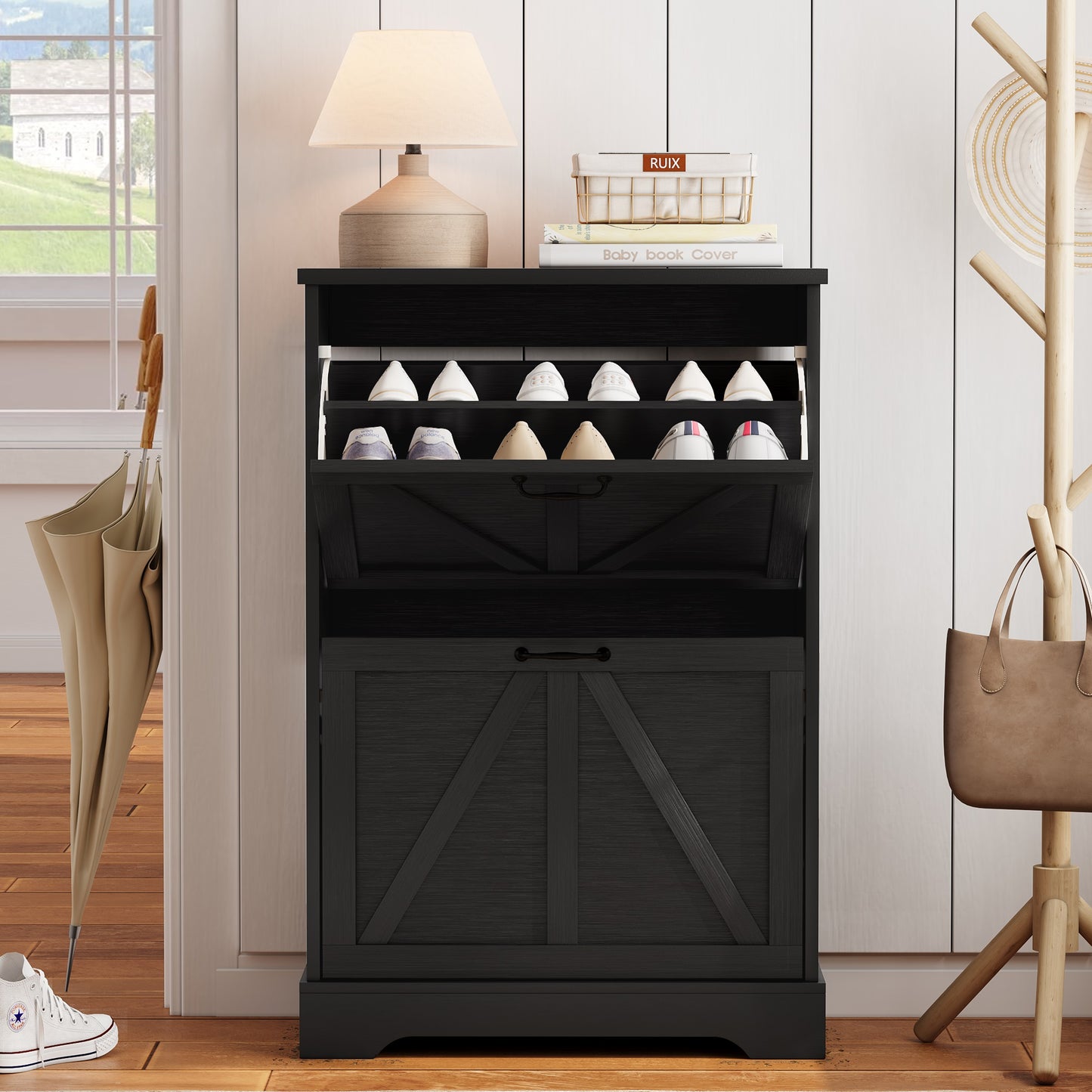 Semiocthome Shoe Cabinet with 2 Flip Drawers