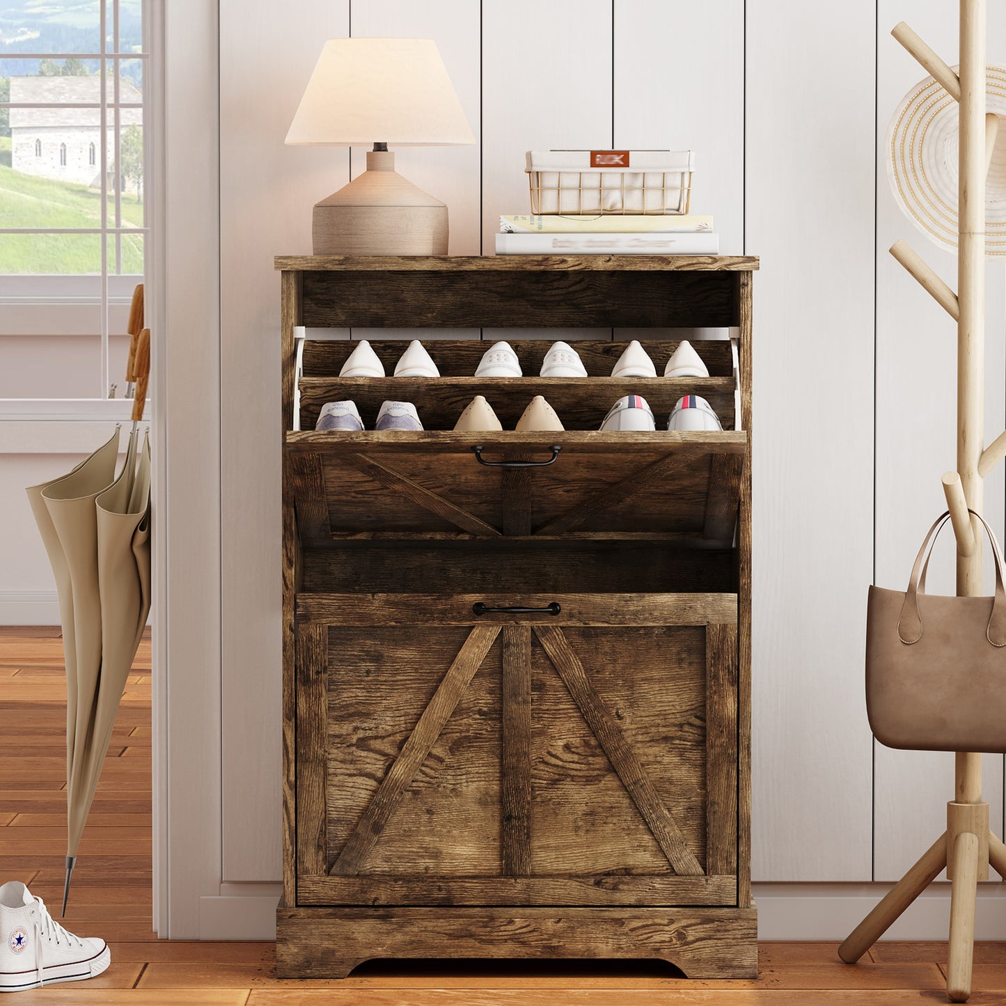 Semiocthome Shoe Cabinet with 2 Flip Drawers