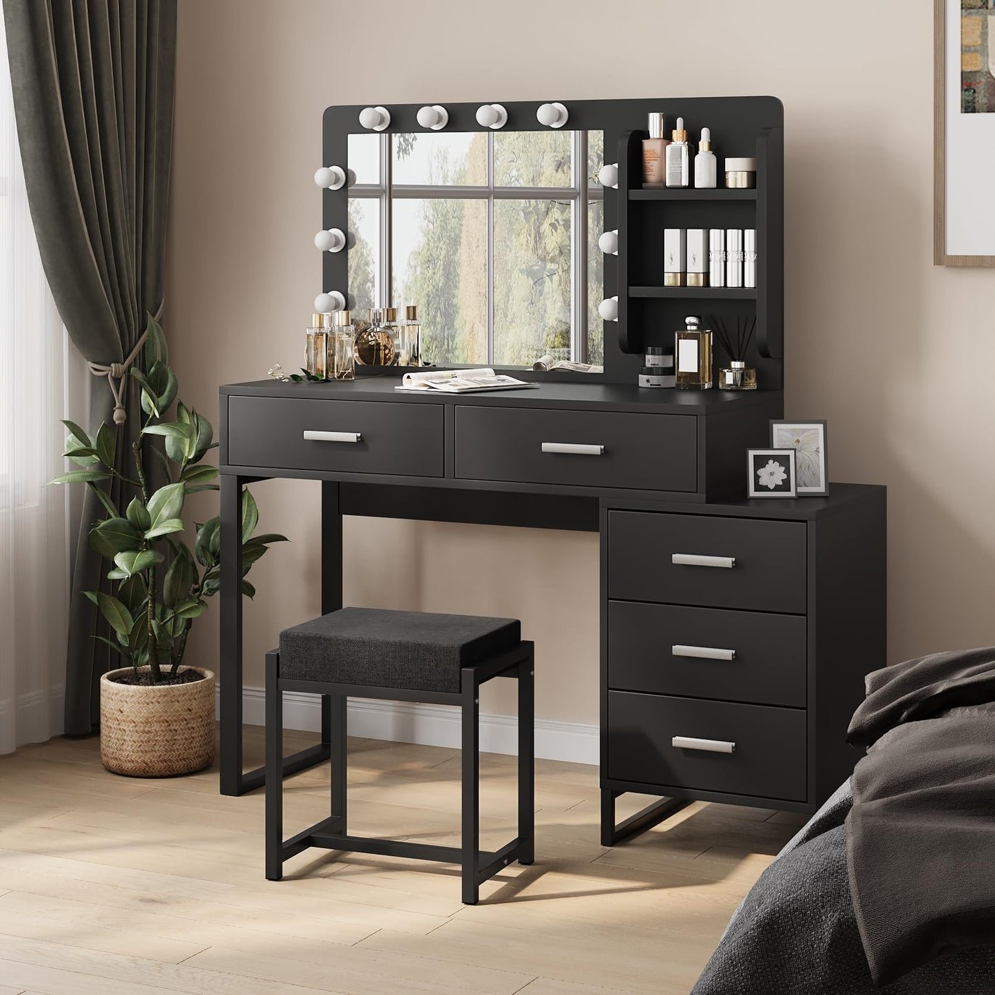 Semiocthome Vanity Table with 10 Led Lights, Makeup Desk with Lighted Mirror