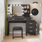 Smuxee Modern Dressing Table Set with 10 LED Lights and Mirror ,Black
