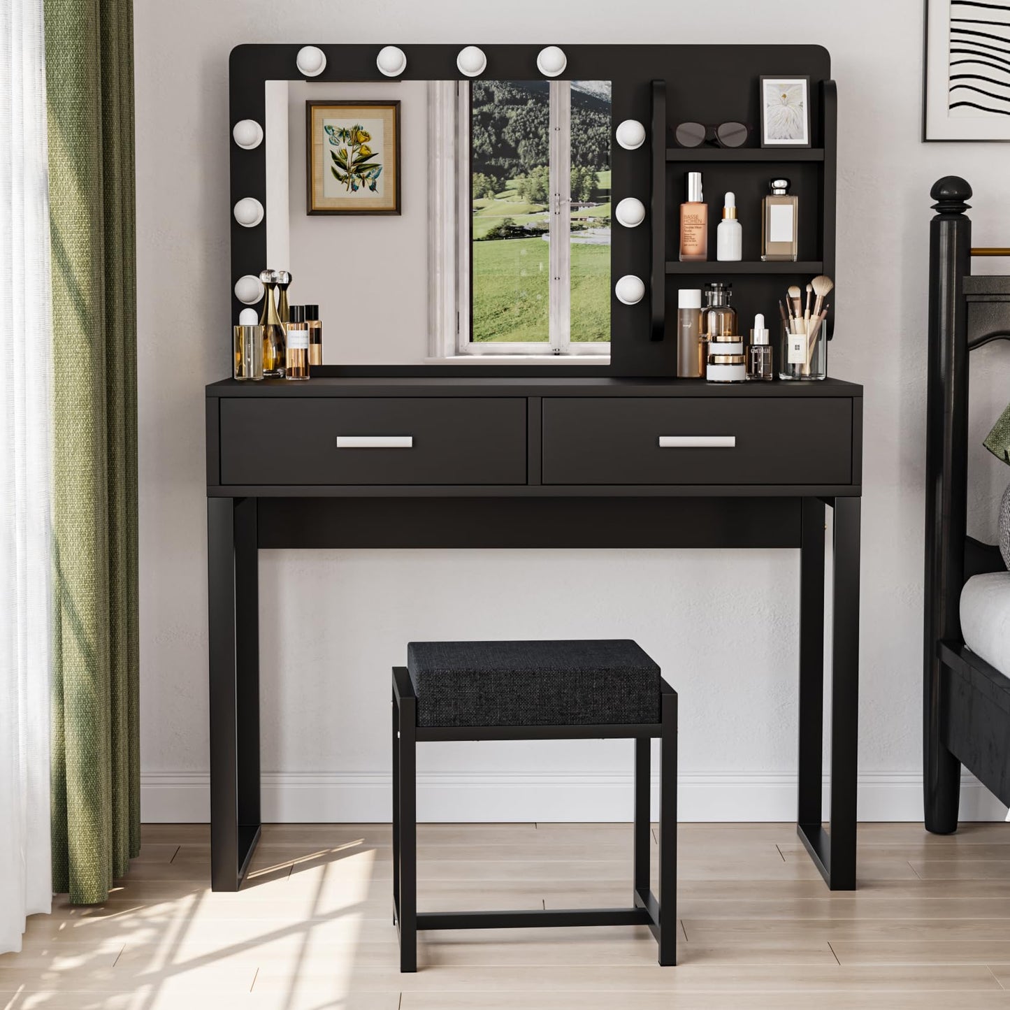 Semiocthome Vanity Table with 10 Led Lights, Makeup Desk with Lighted Mirror