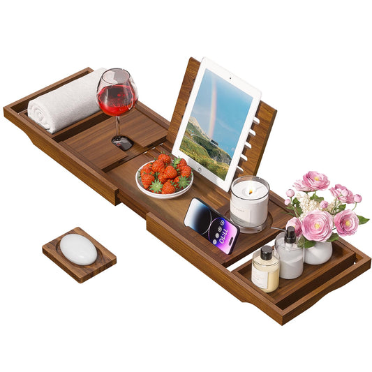 Semiocthome Teak Expandable Bathtub Tray Caddy