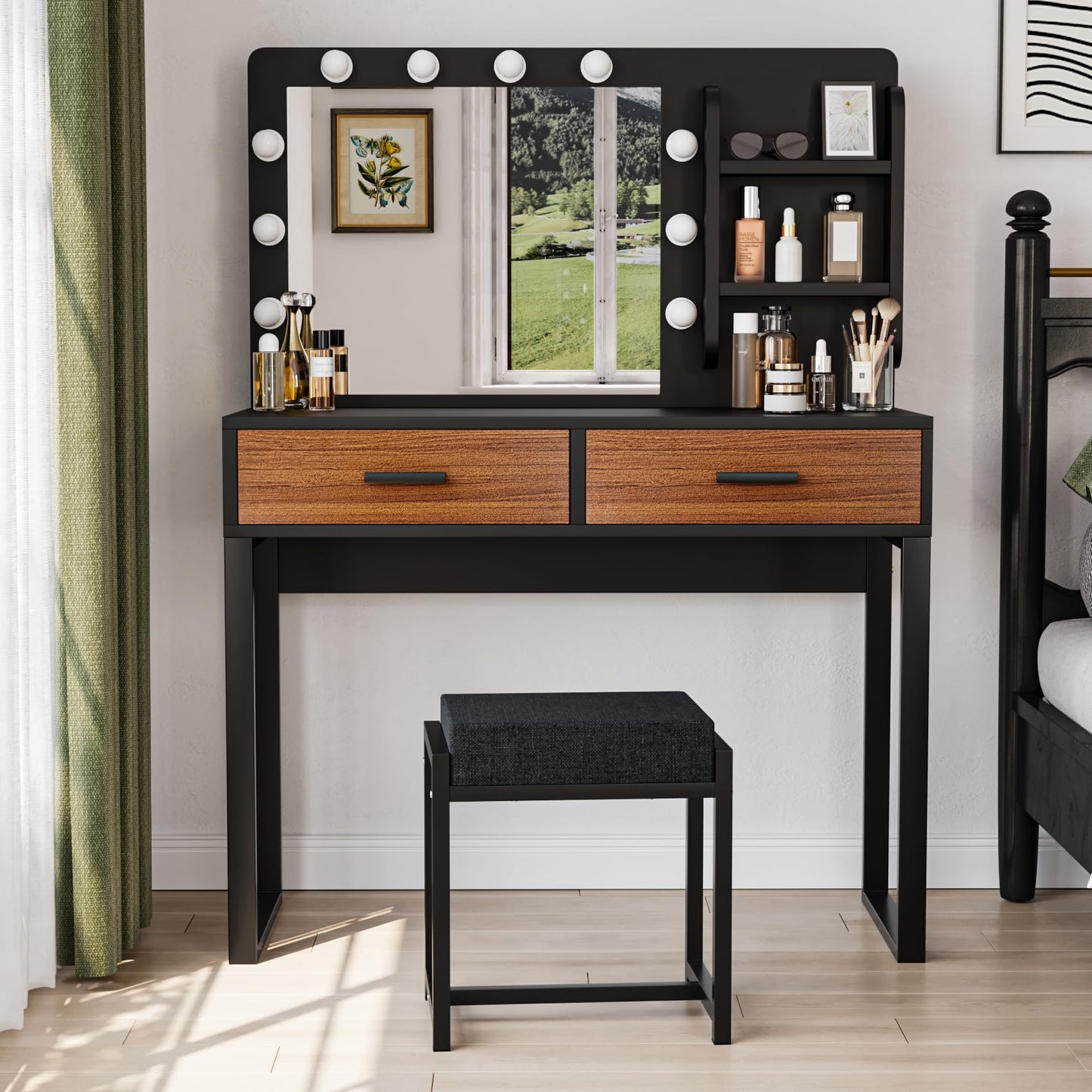 Semiocthome Vanity Table with 10 Led Lights, Makeup Desk with Lighted Mirror