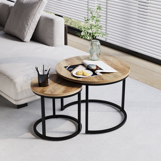 Semiocthome Modern Round Nesting Coffee Table Set,End Table Metal Frame for Living Room