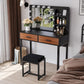 Smuxee Modern Dressing Table Set with 10 LED Lights and Mirror ,Black