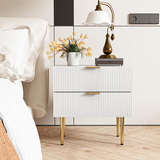 Smart FENDEE Modern Nightstands with 2 Wave Fluted Drawer Wood Bedside Table for Bedroom