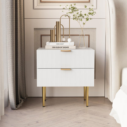 Semiocthome Black Nightstand Modern Night Stand with Wave Fluted Drawer for Bedroom