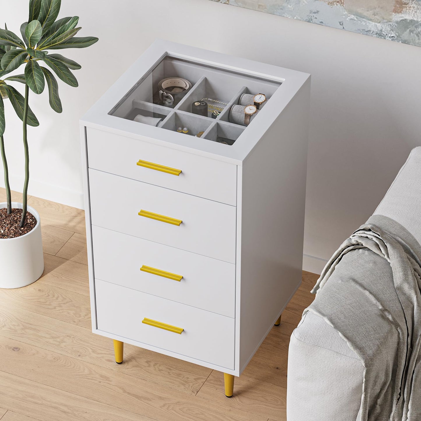 Semiocthome 5 Drawer Dresser with Glass Top and RGB Light Storage Cabinet for Jewelry Display