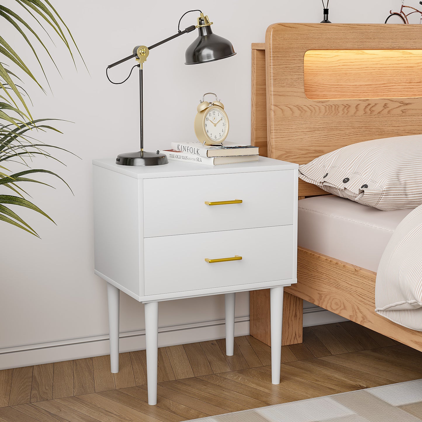 Smuxee Classic Nightstand with 2 Drawer Black Bedside Table for Bedrooms