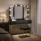 Smuxee Modern Dressing Table Set with 10 LED Lights and Mirror ,Black