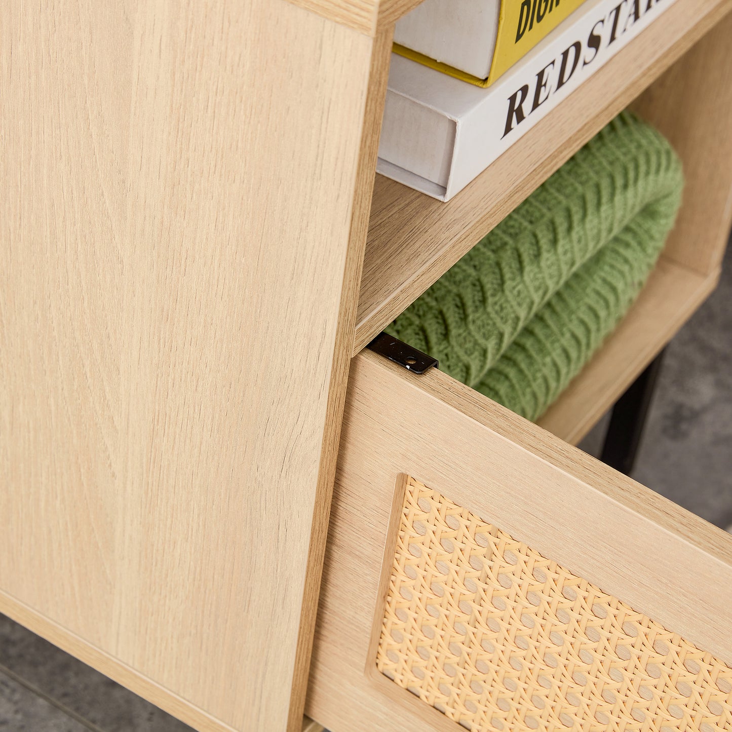 Modern simple storage cabinet MDF Board bedside cabinet rattan bedside cabinet Small household furniture bedside table