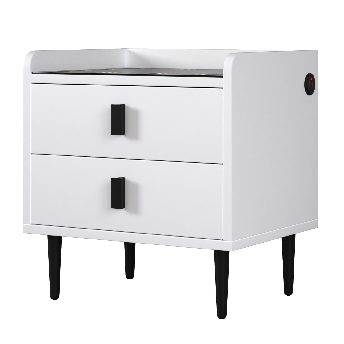 Nightstand with Wireless Charging Station,USB Charging and Adjustable LED Lights, Modern End Table with 2 Drawers for Bedroom,White