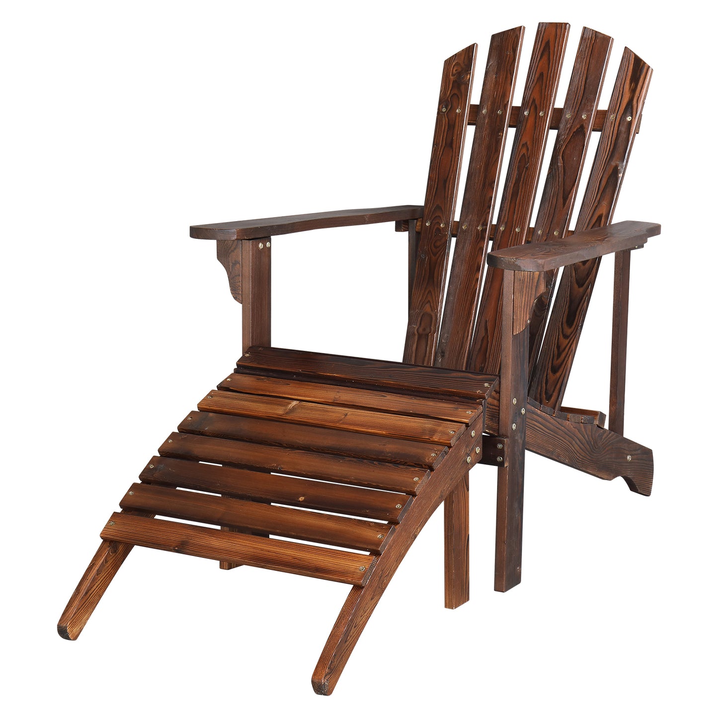 Outdoor Garden With Footstool Wooden Single Chair Carbonized Color