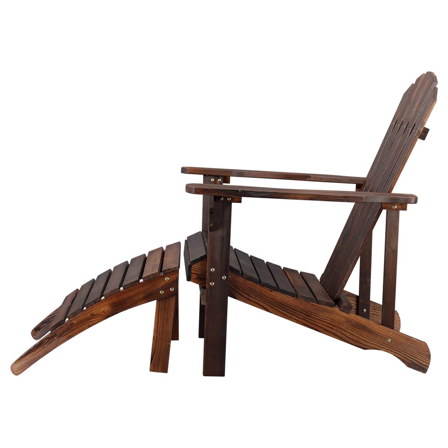 Outdoor Garden With Footstool Wooden Single Chair Carbonized Color