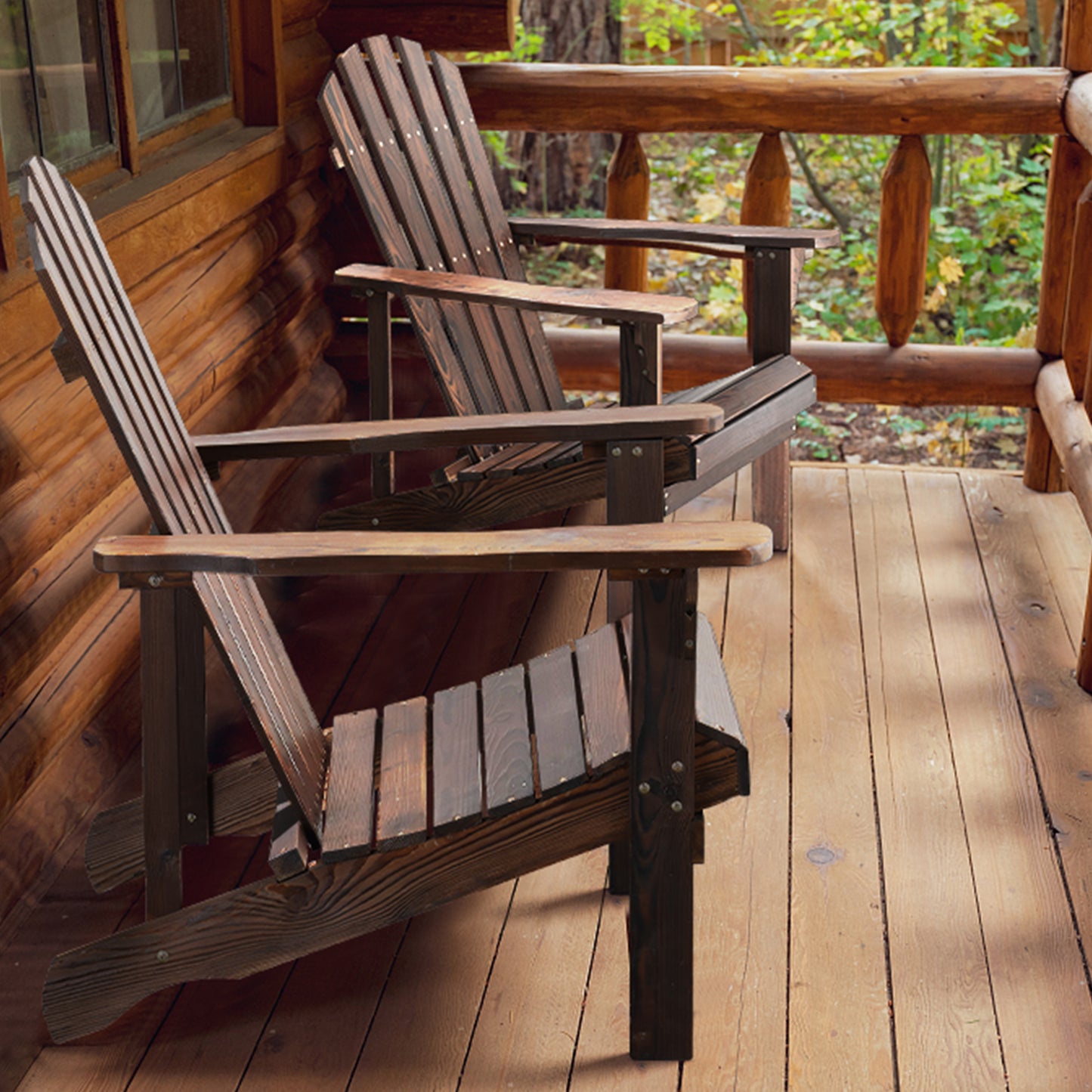 Outdoor Garden With Footstool Wooden Single Chair Carbonized Color