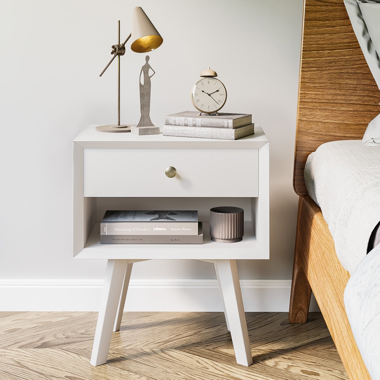 Algherohein Classic 1 Drawer Black Finish Nightstands for Bedroom