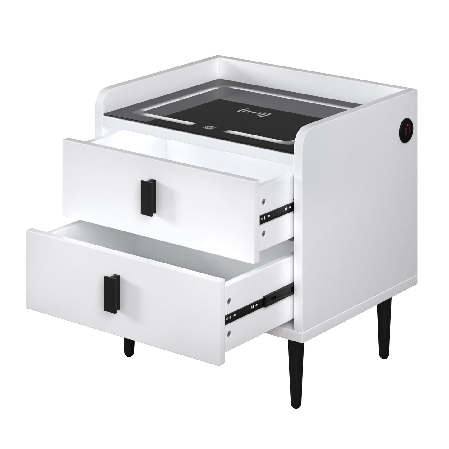 Nightstand with Wireless Charging Station,USB Charging and Adjustable LED Lights, Modern End Table with 2 Drawers for Bedroom,White