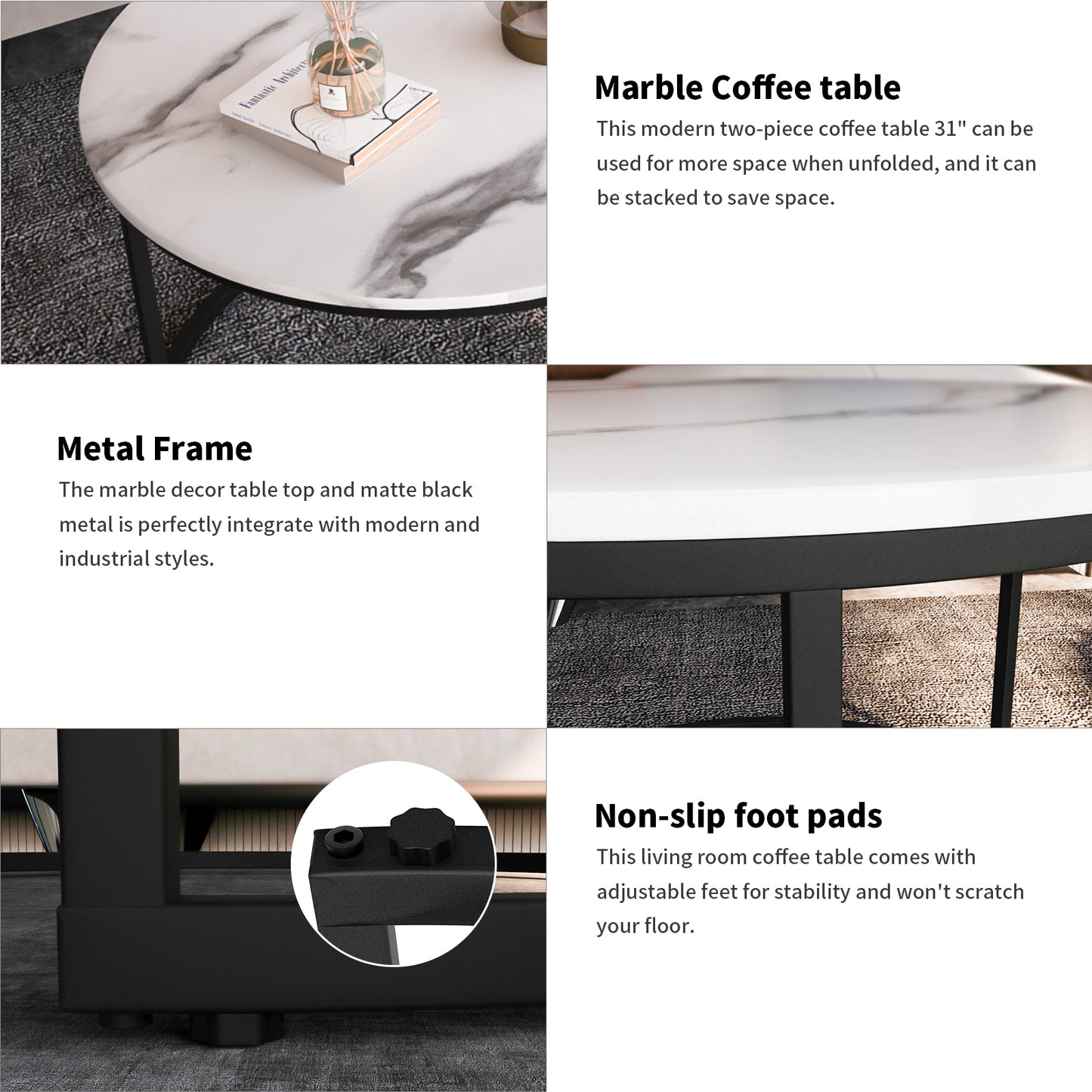 Modern Round Nesting Coffee Table Set 2pc Solid Metal Frame