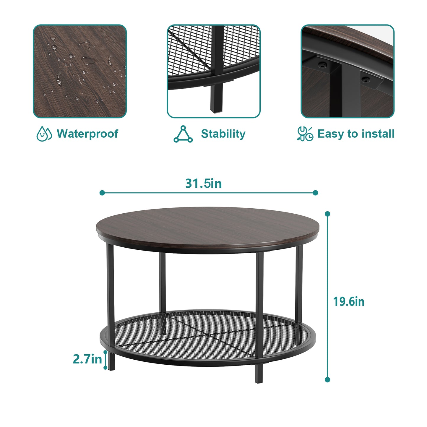 Smart FENDEE Modern Wood Round Coffee Table with Storage Shelf,31.5"