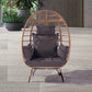Wicker Egg Chair, Oversized Indoor Outdoor Lounger for Patio, Backyard, Living Room w/ 5 Cushions, Steel Frame, 440lb Capacity - Dark Grey