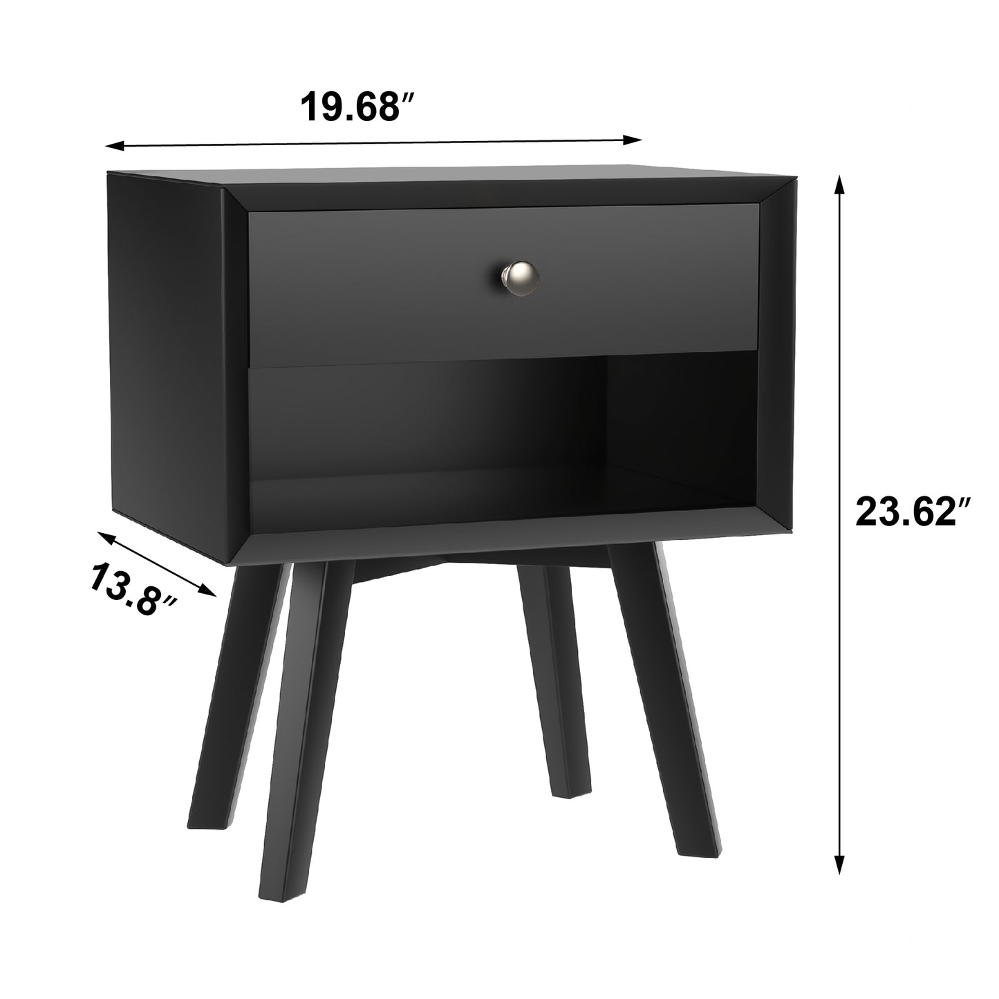 Algherohein Classic 1 Drawer Black Finish Nightstands for Bedroom