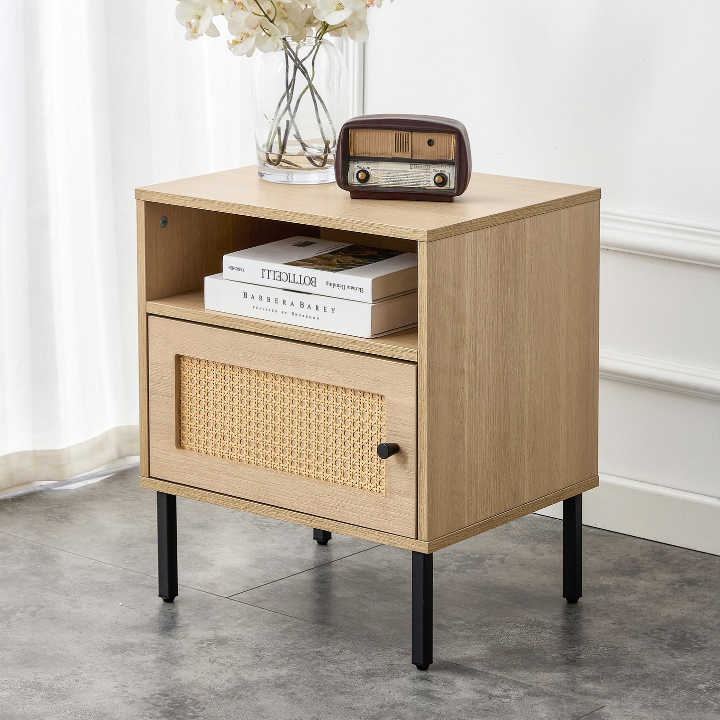 Modern simple storage cabinet MDF Board bedside cabinet rattan bedside cabinet Small household furniture bedside table