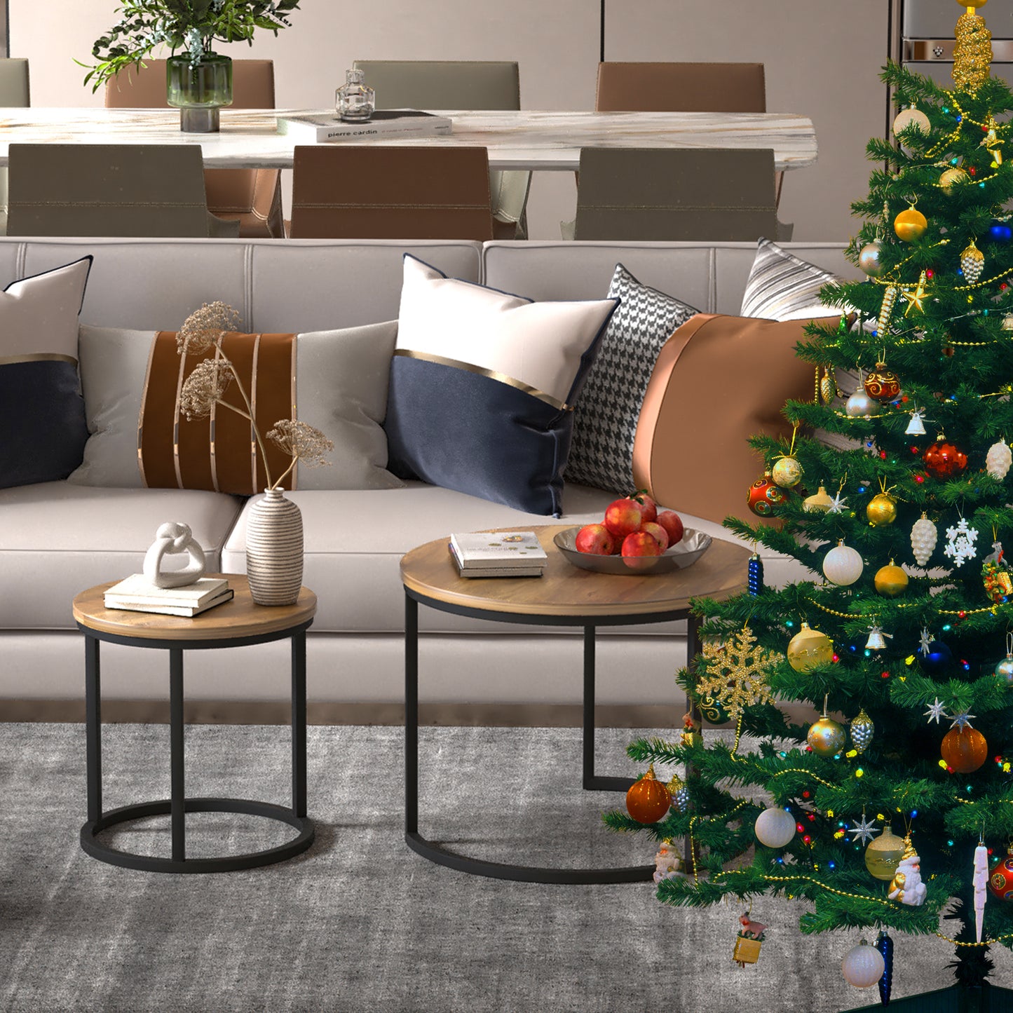Modern Round Nesting Coffee Table Set 2pc Solid Metal Frame