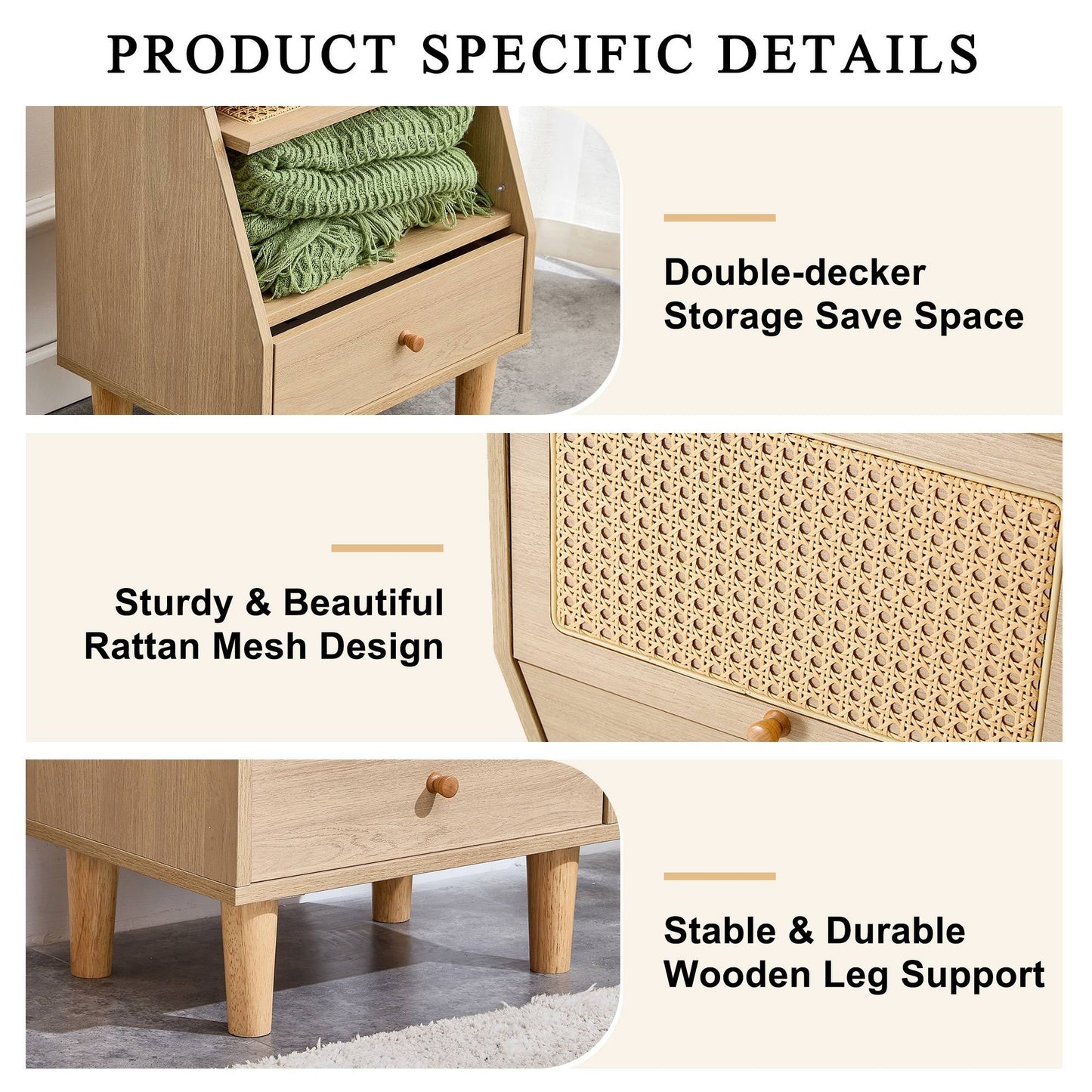 Modern simple storage cabinet bedside cabinet rattan bedside cabinet Small household furniture bedside table