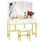 Smuxee Modern Dressing Table Set with 10 LED Lights and Mirror ,Black
