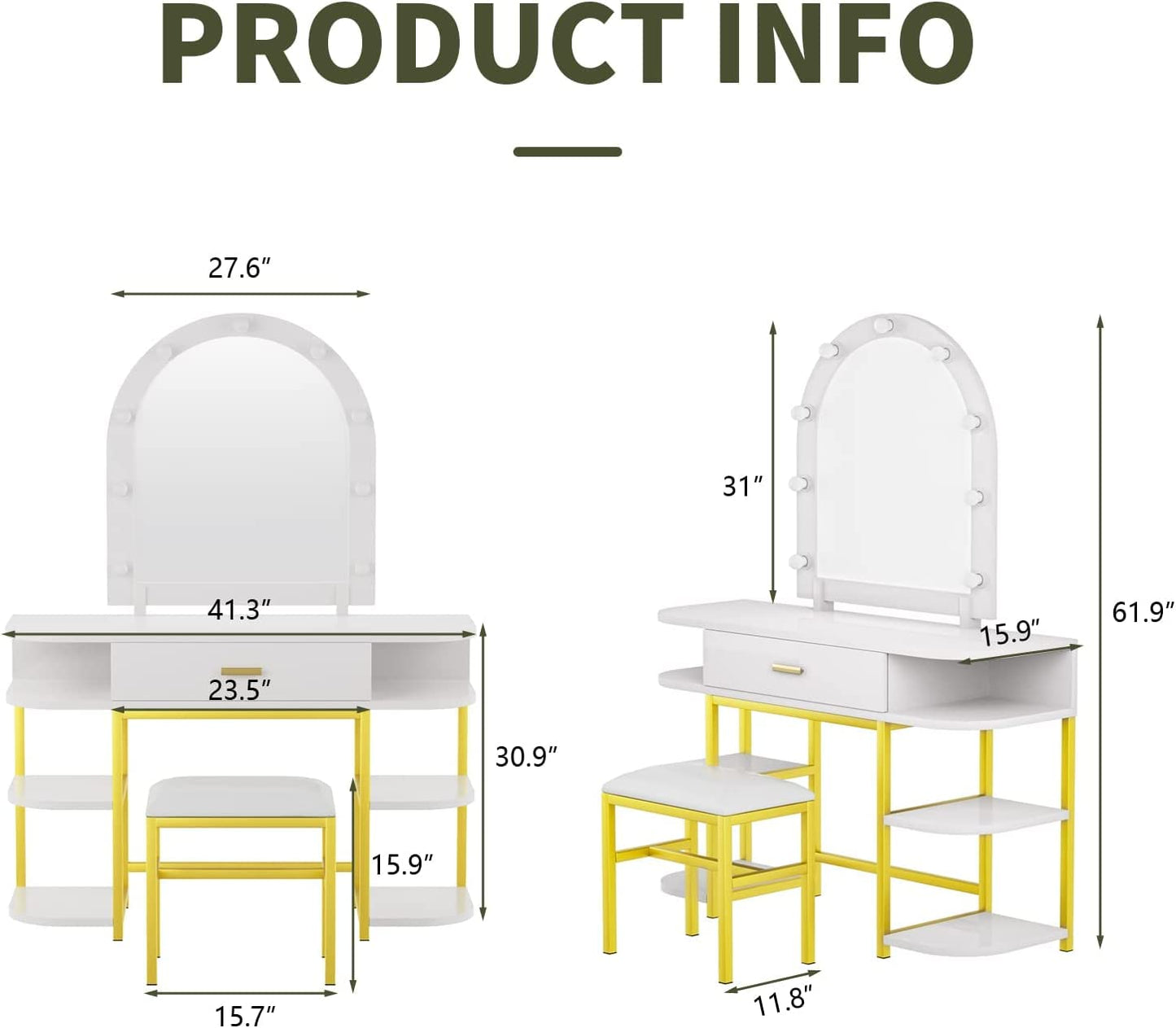 Smuxee Modern Dressing Table Set with 10 LED Lights and Mirror ,Black