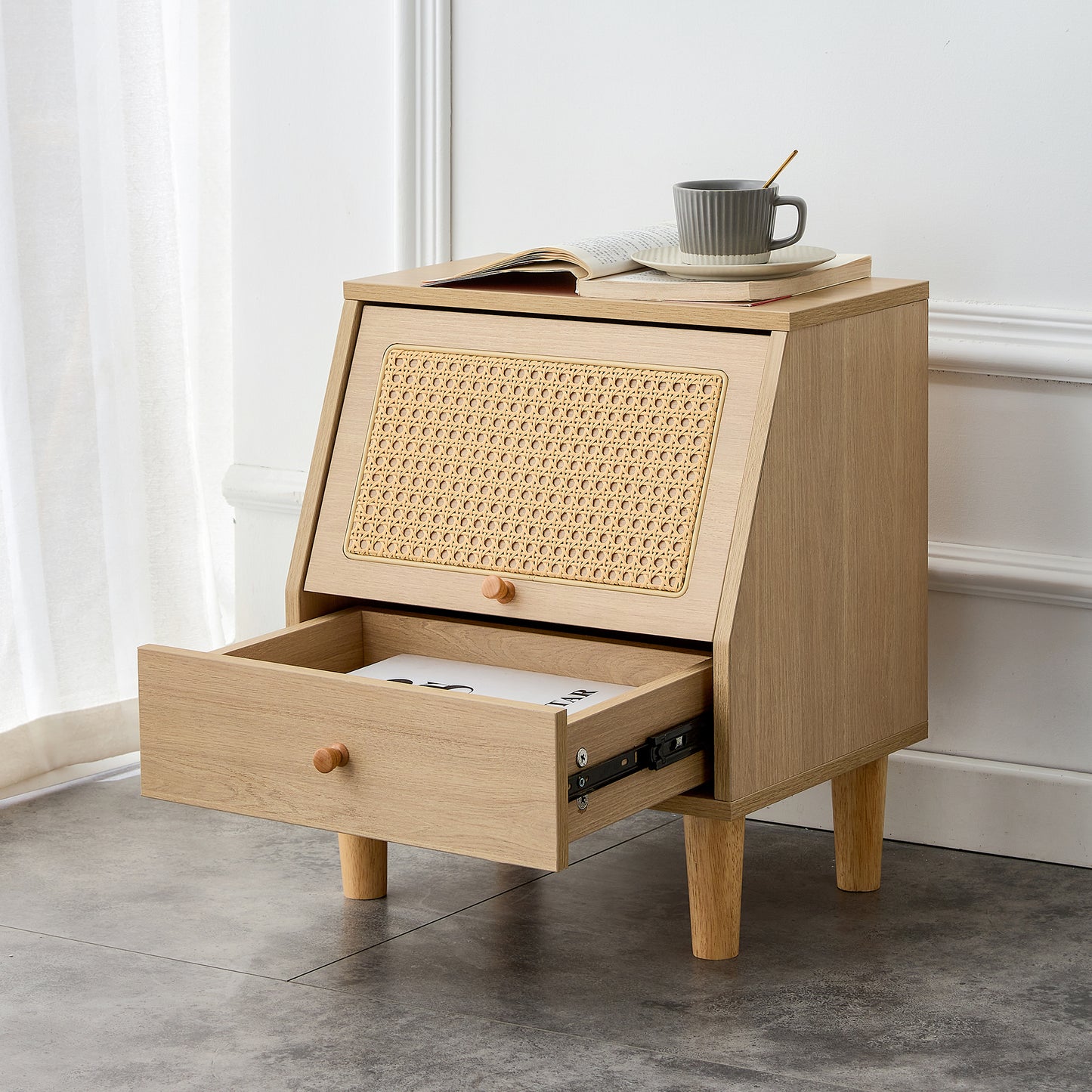 Modern simple storage cabinet bedside cabinet rattan bedside cabinet Small household furniture bedside table