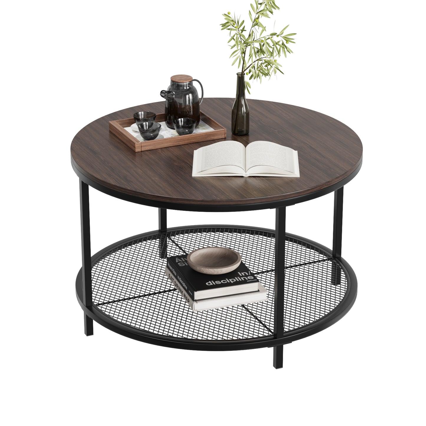 Smart FENDEE Modern Wood Round Coffee Table with Storage Shelf,31.5"