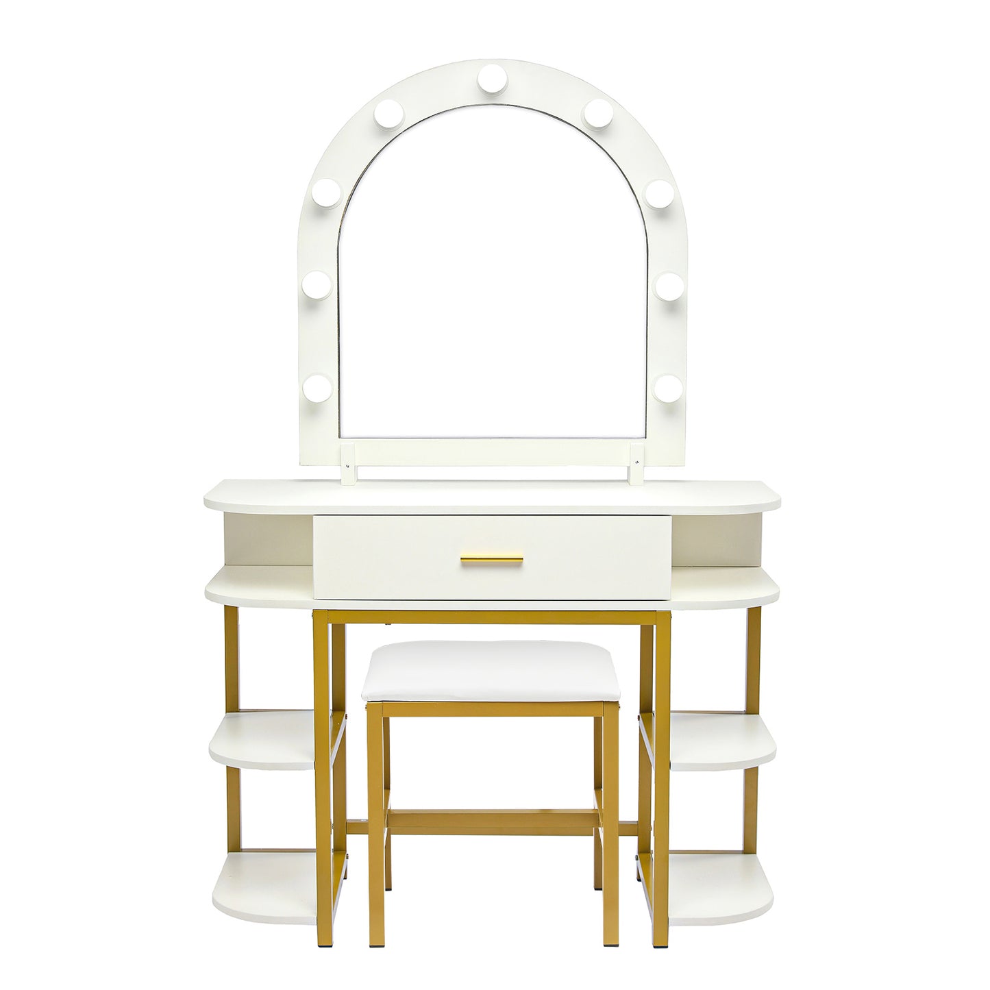 Smuxee Modern Dressing Table Set with 10 LED Lights and Mirror ,Black