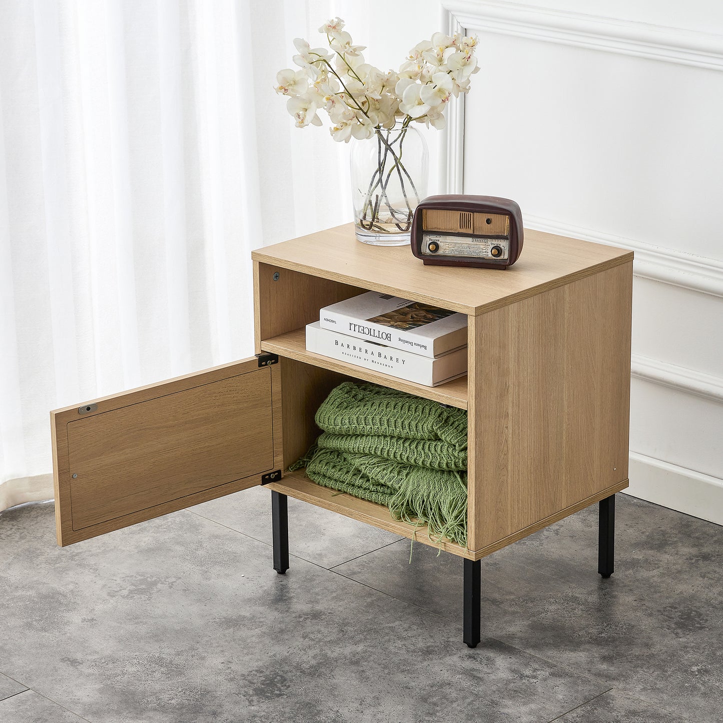 Modern simple storage cabinet MDF Board bedside cabinet rattan bedside cabinet Small household furniture bedside table