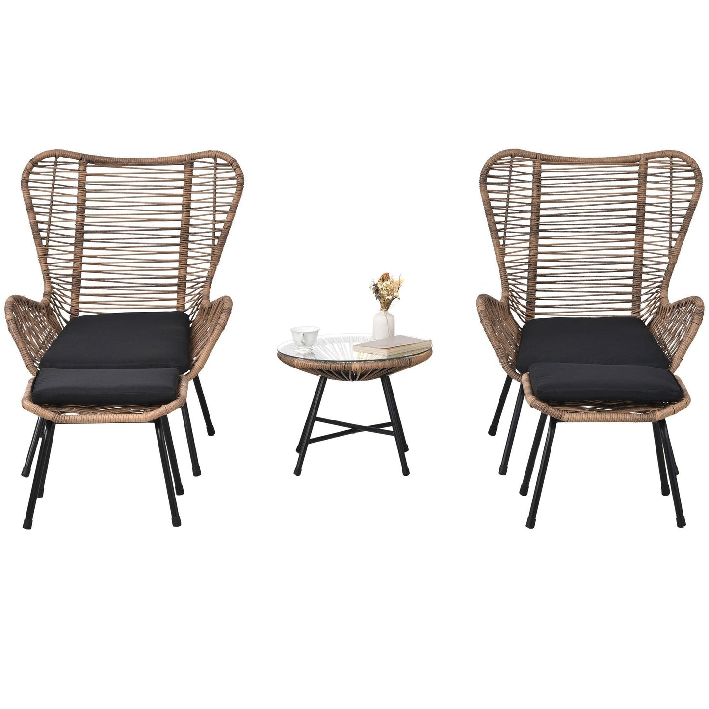 Outdoor Patio 5-Piece Rattan Conversation Set