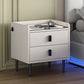 Nightstand with Wireless Charging Station,USB Charging and Adjustable LED Lights, Modern End Table with 2 Drawers for Bedroom,White