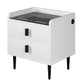 Nightstand with Wireless Charging Station,USB Charging and Adjustable LED Lights, Modern End Table with 2 Drawers for Bedroom,White