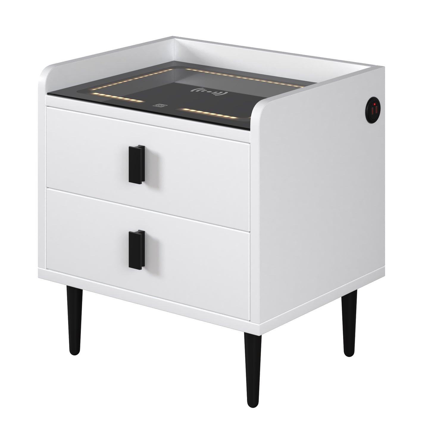 Nightstand with Wireless Charging Station,USB Charging and Adjustable LED Lights, Modern End Table with 2 Drawers for Bedroom,White
