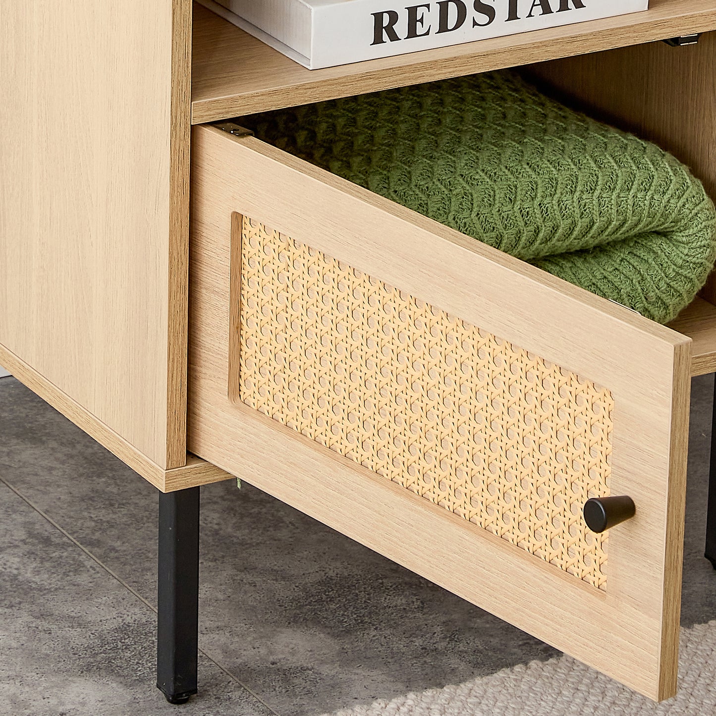 Modern simple storage cabinet MDF Board bedside cabinet rattan bedside cabinet Small household furniture bedside table