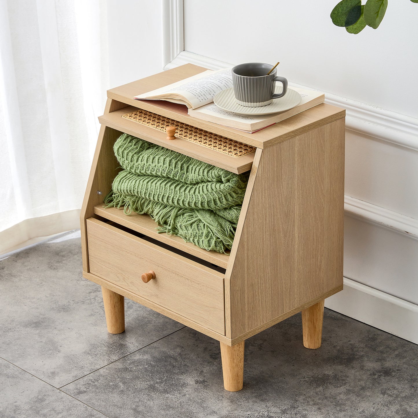 Modern simple storage cabinet bedside cabinet rattan bedside cabinet Small household furniture bedside table